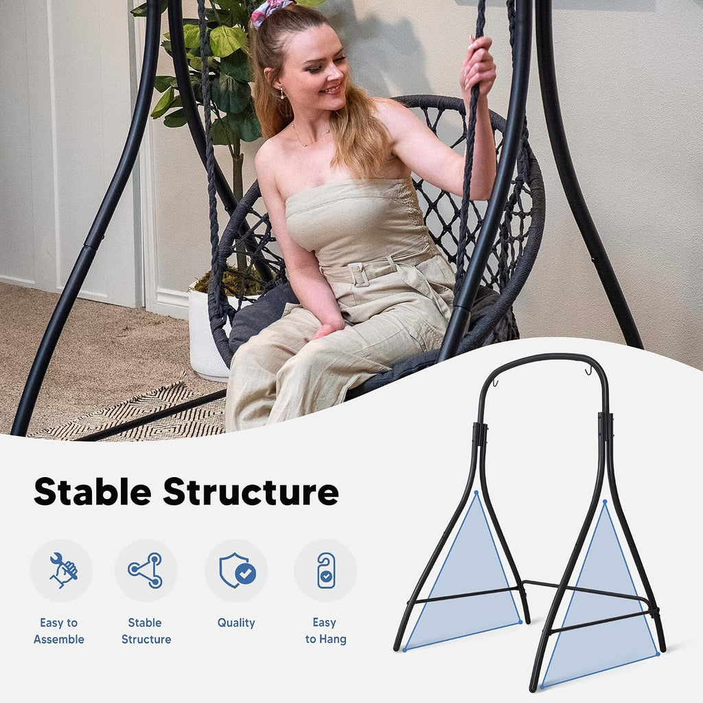 SUNCREAT Hammock Chair with Stand Included, Heavy Duty Hanging Chair with Stand, 400 lbs Capacity, Patent Pending, Gray
