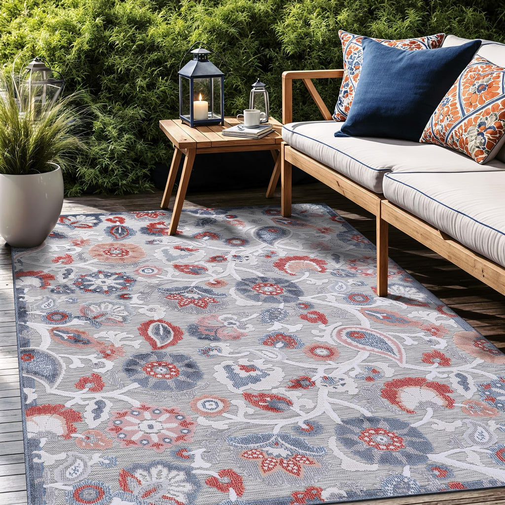 Luul Home Floral Indoor Outdoor Rugs 9x12 Large Area Rug for Living Room, Patio Decor, Kitchen, and Entryway Rug, Washable Stain Resistant Outside Carpet Multi 9 x 12