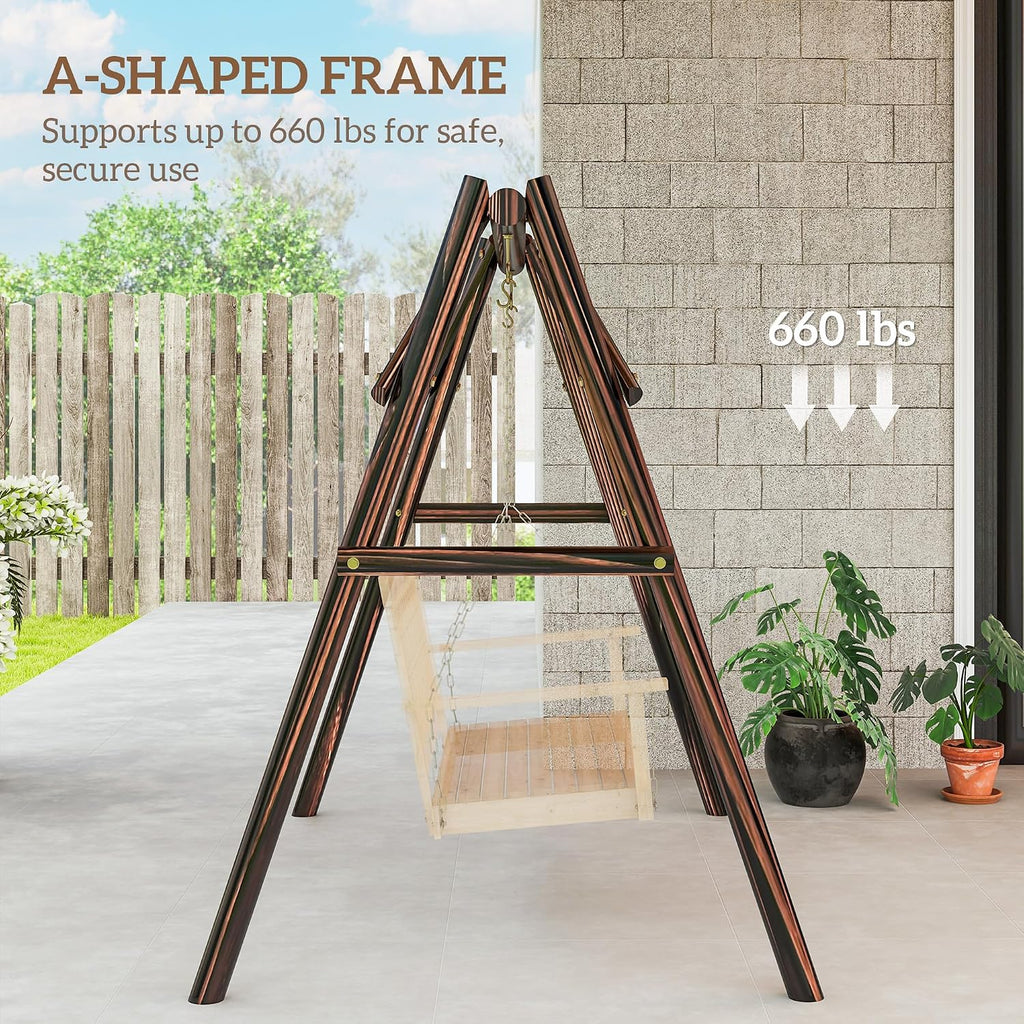 Outsunny 660 lbs Porch Swing Frame, Heavy Duty A-Frame Wooden Swing Stand for DIY Painting, Freestanding Hanging Chair Stand Only for Porch, Lawn, Garden, Backyard, Carbonized