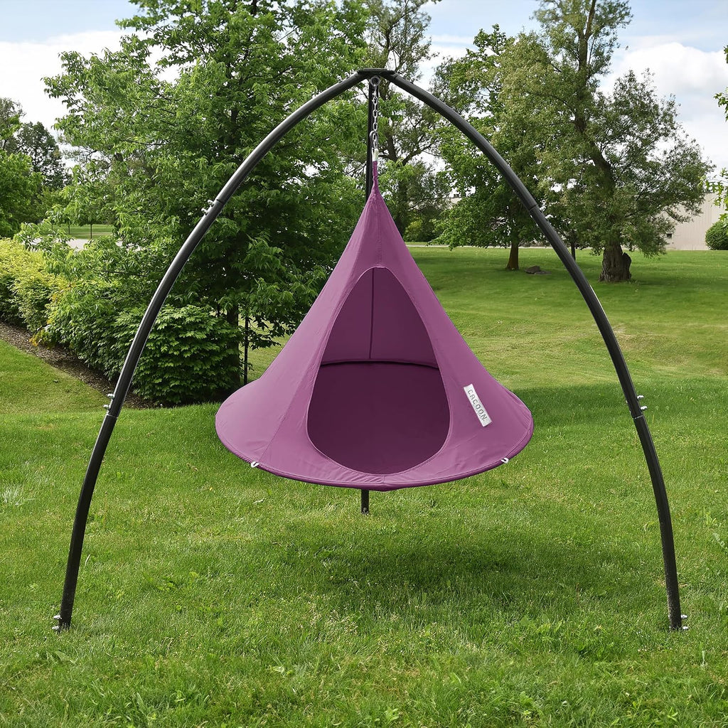 Single Cacoon Hanging Chair – Cozy Indoor/Outdoor Hammock with Polyester Canvas, 440 lb Capacity, Includes 18ft Rope & Carabiner (Mulberry)