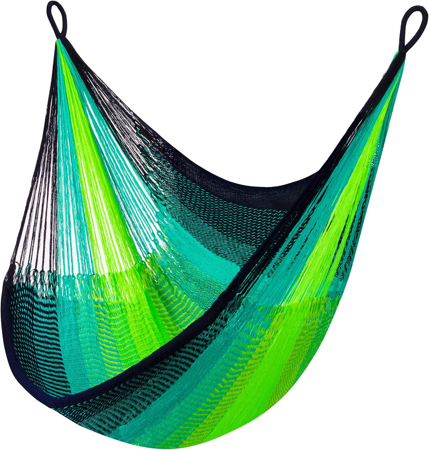 Handwoven Hanging Chair by Yellow Leaf Hammocks - Fits 1 Person, 330lb Max - Kick Back for Full-Body Recline - Weathersafe, Ultra Soft, Hang Anywhere - Color: Neon - Blue - Turquoise