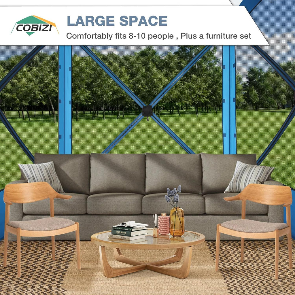 COBIZI Pop Up Gazebo Screen Tent Screen House for Camping, 8FTx8FT Screen Room with Mosquito Netting, Hub Tent Instant Screened Canopy with Carrying Bag and Ground Stakes, Blue