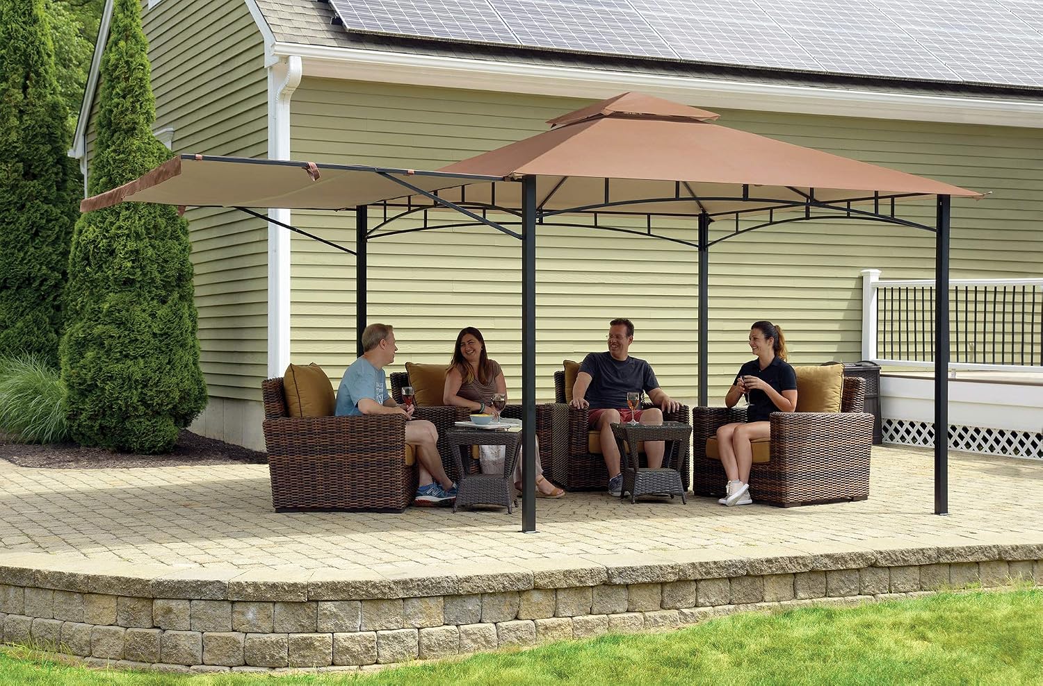 ShelterLogic 11' x 11' Canopy Series Redwood Easy Assembly Seasonal Shade UV Protection with Extendable Awning Outdoor Gazebo