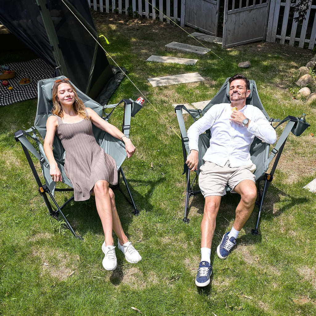 TIMBER RIDGE Hammock Camping Chair with Adjustable Backrest, Heavy Duty Folding Hammock Chair Supports 300lbs, Portable Hammock Chair for Camping, Travelling and Patio, Grey 2 Pack