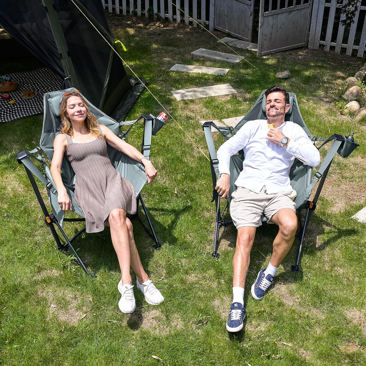 TIMBER RIDGE Hammock Camping Chair with Adjustable Backrest, Heavy Duty Folding Hammock Chair Supports 300lbs, Portable Hammock Chair for Camping, Travelling and Patio, Grey 2 Pack