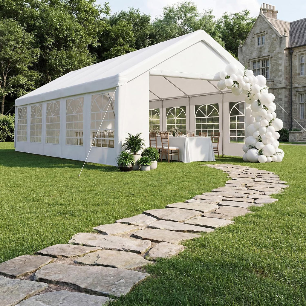 Aoxun 16x32 Party Tent Canopy for Weddings Waterproof Event Tent with Removable Sidewalls &Roll-up Door, Heavy-Duty Steel Frame for Outdoor Weddings, BBQ, Birthday Parties, & Camping,White