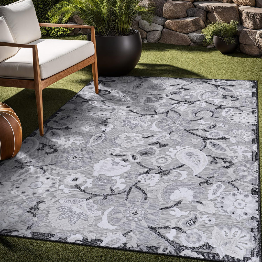 Luul Home Floral Indoor Outdoor Rugs 8x10 Large Area Rug for Living Room, Patio Decor, Kitchen, and Entryway Rug, Washable Stain Resistant Outside Carpet Gray 8 x 10