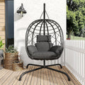 Hanging Egg Chair with Stand Patio Wicker Rattan Swing Chair Hammock Egg Chair for Indoor & Outdoor 400lbs Capacity with Thickened Cushion for Bedroom Balcony Garden