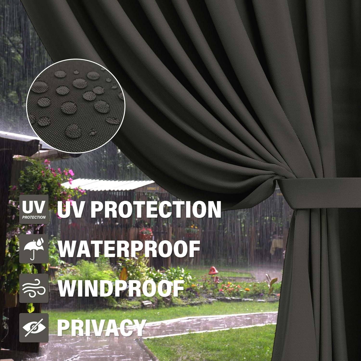 Outdoor Gazebo Curtain Replacement Universal 4-Panel Sidewalls 10' X 12',Outdoor Patio Waterproof Privacy Curtain with Double Zipper for Patio,Garden, and Backyard (Curtain Only)
