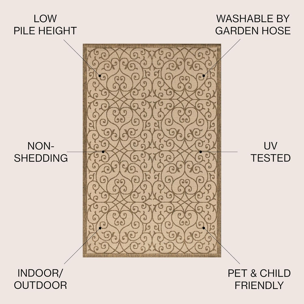 JONATHAN Y Vintage Filigree Indoor Outdoor Area Rug 9X12 Beige/Brown, Madrid Textured Weave for Backyard, Patio, Porch, Easy-Cleaning, High Traffic, Pet-Friendly, Non-Shedding (SMB107B-9)