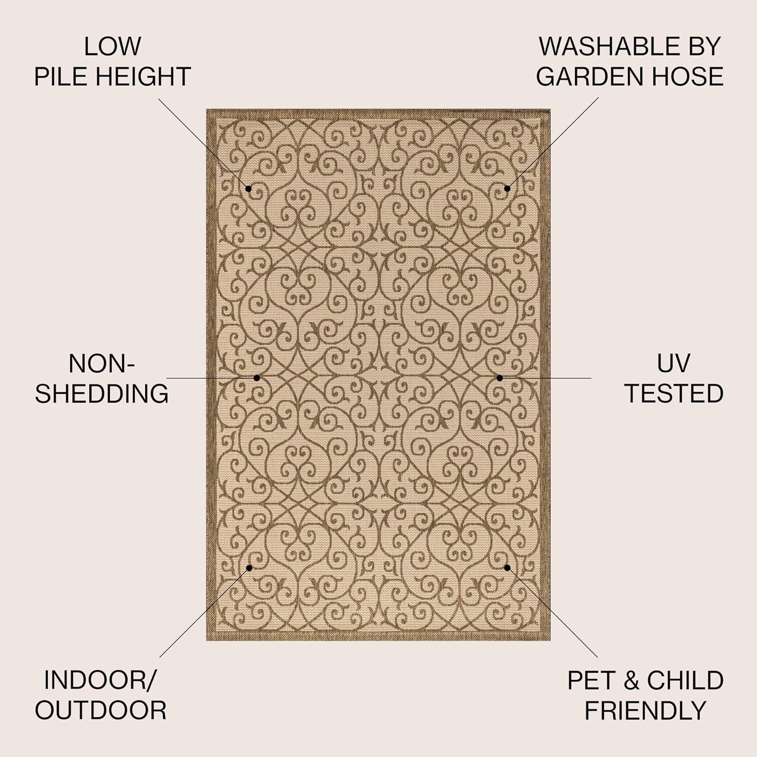 JONATHAN Y Vintage Filigree Indoor Outdoor Area Rug 9X12 Beige/Brown, Madrid Textured Weave for Backyard, Patio, Porch, Easy-Cleaning, High Traffic, Pet-Friendly, Non-Shedding (SMB107B-9)
