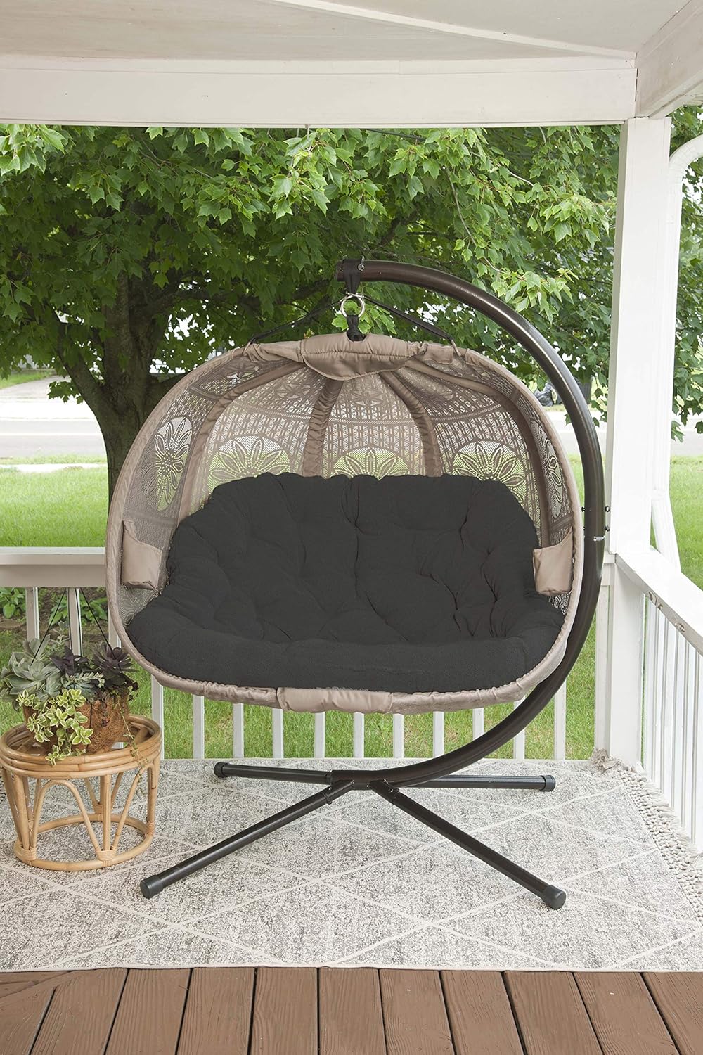 FlowerHouse Hanging Pumpkin Patio Chair - Dreamcatcher Black Cushion