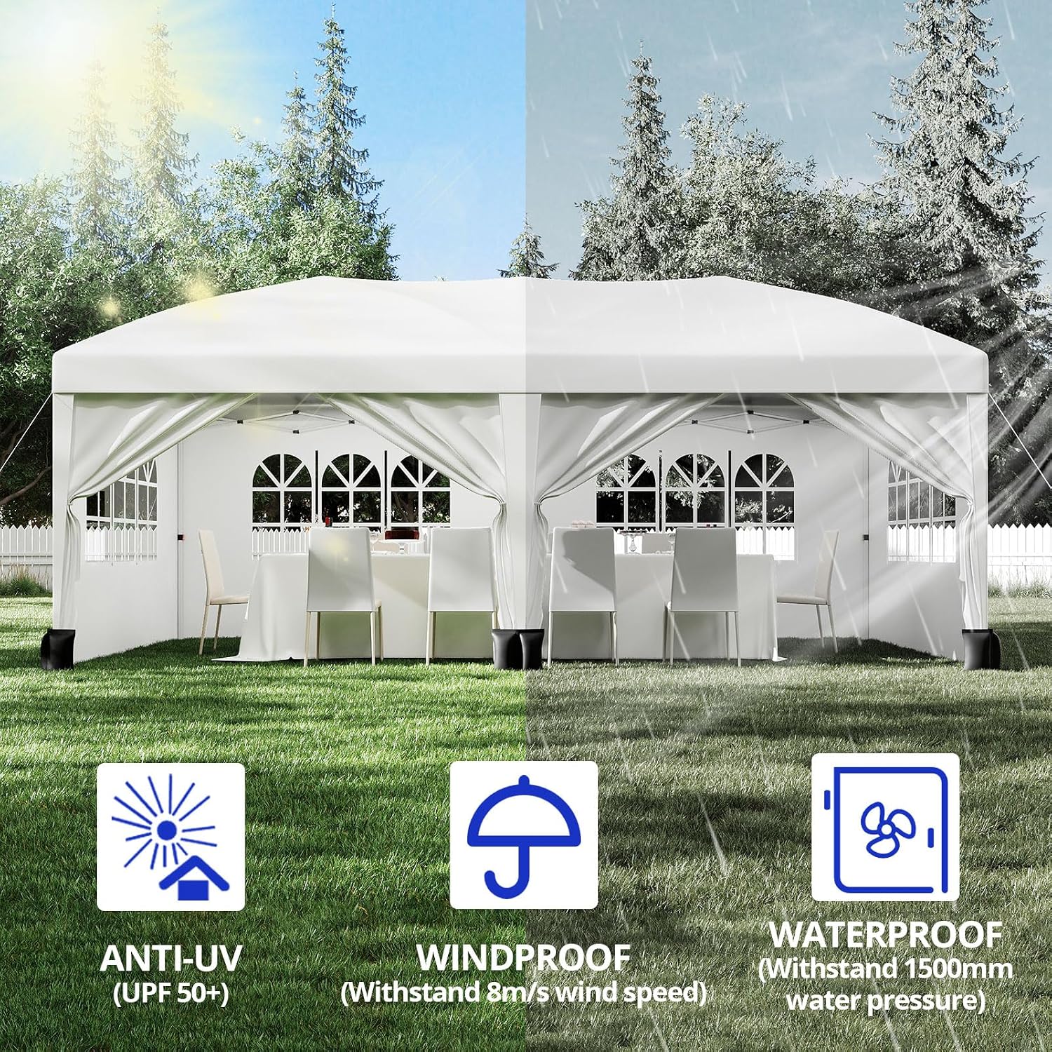 10x20 Pop Up Canopy Tent with 6 Sidewalls Waterproof Outdoor Party Tent Canopy Tents with Adjustable Height Commercial Event Gazebo for Backyard Wedding, Parties