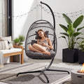 BULEXYARD Outdoor Egg Swing Chair with Stand, 350 Lbs Heavy-Duty Rattan Hammock Hanging Wicker Patio Chair with Cushion, Comfy Eggshell Basket for Indoor Bedroom Balcony Garden Porch, Dark Grey