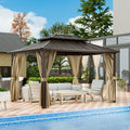HAPPATIO 10' x 12' Hardtop Gazebo with Aluminum Frame, Outdoor Gazebo Hardtop with Galvanized Steel Double Roof for Deck, Backyard, Patio, Lawns (Brown)