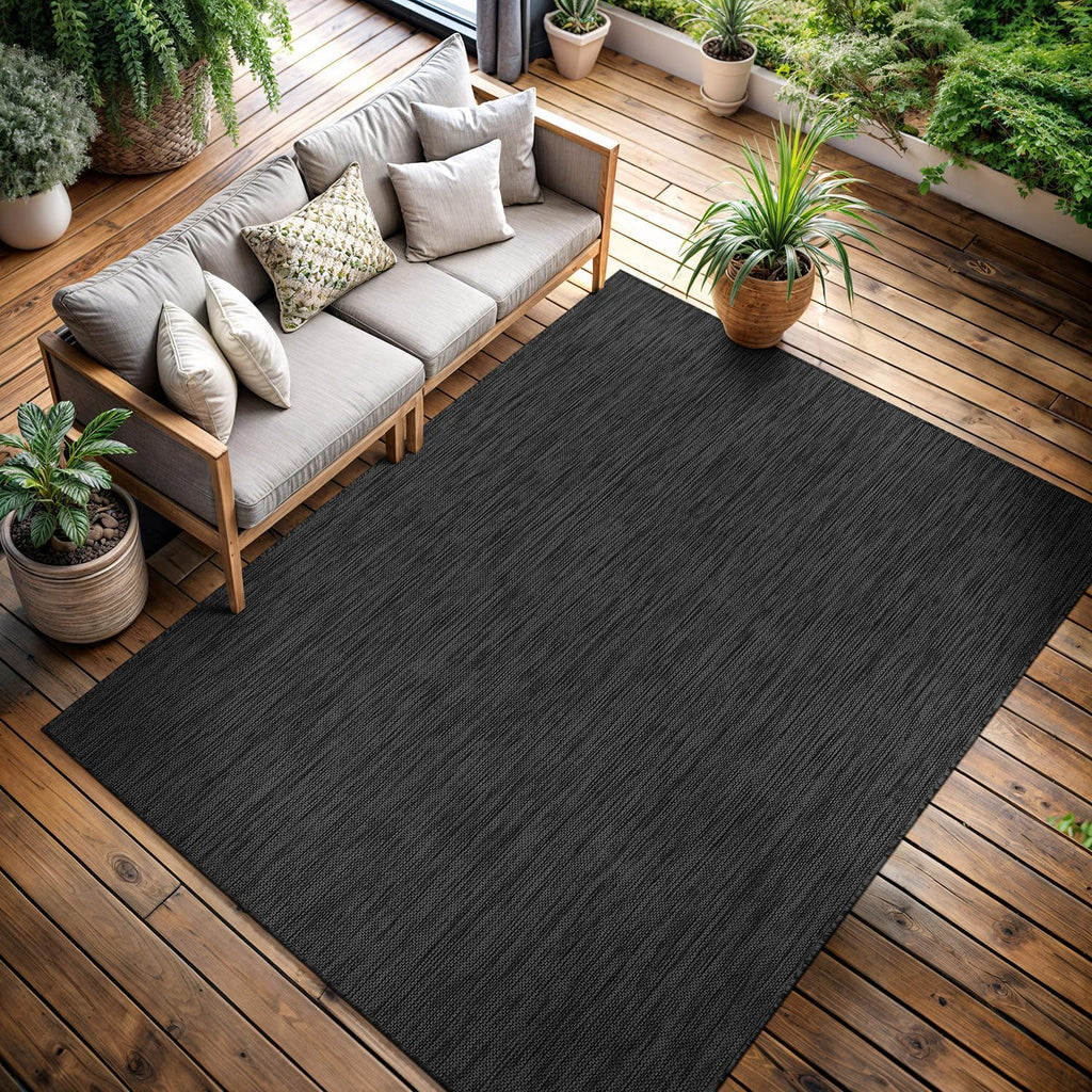 CAMILSON Outdoor Rug 10x14 Modern Area Rugs for Large Indoor and Outdoor Patios and Porches - Waterproof, Washable, Non-Shedding, Easy-to-Clean Outside Carpet (10 x 14, Solid - Dark Gray)