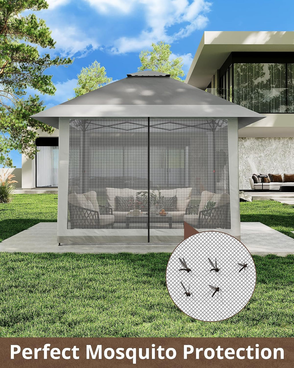 13'x13' Pop Up Gazebo, Outdoor Canopy Tent with Mosquito Netting, Pop Up Canopy with Double Roof Design & Adjustable Height, UV-Resistant Patio Gazebo Sunshade for Graden/Backyard/Lawn/Beach (Gray)