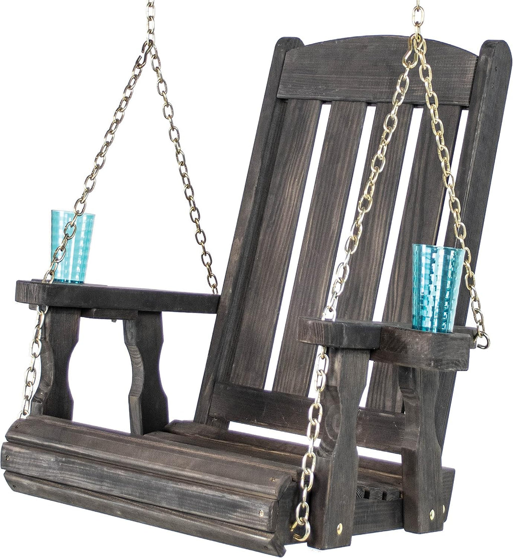 Amish Casual Heavy Duty Mission Pressure Treated Swing Chair with Cupholders (Semi-Solid Black Stain)