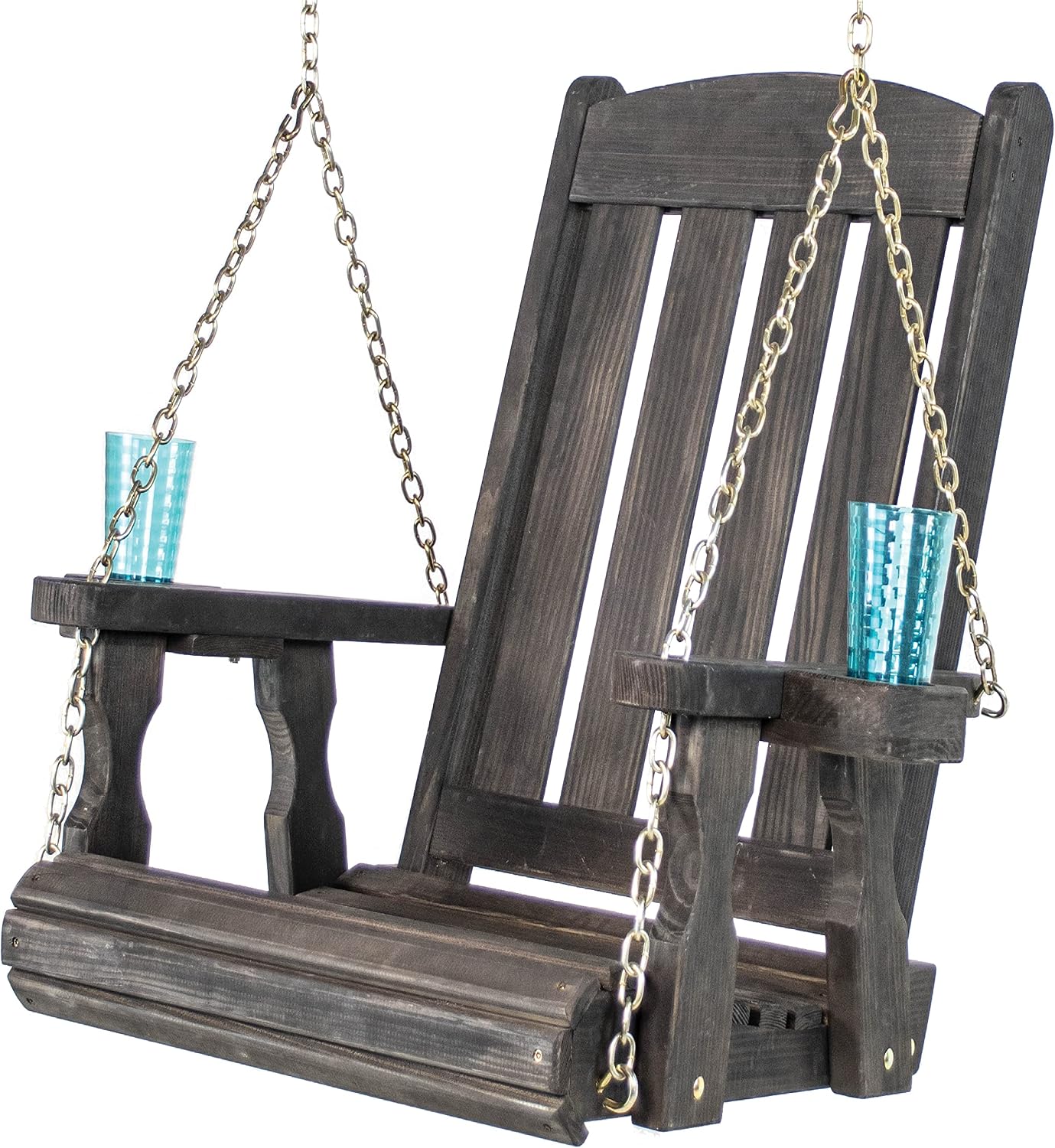 Amish Casual Heavy Duty Mission Pressure Treated Swing Chair with Cupholders (Semi-Solid Black Stain)