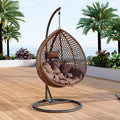 Egg Swing Chair Outdoor with Stand, Hanging Egg Rattan Basket Chair with Cushion and Pillow, Swinging Egg Chair, Foldable Basket and Metal Stand for Porch, Patio, Bedroom, Balcony,Yard (Brown)