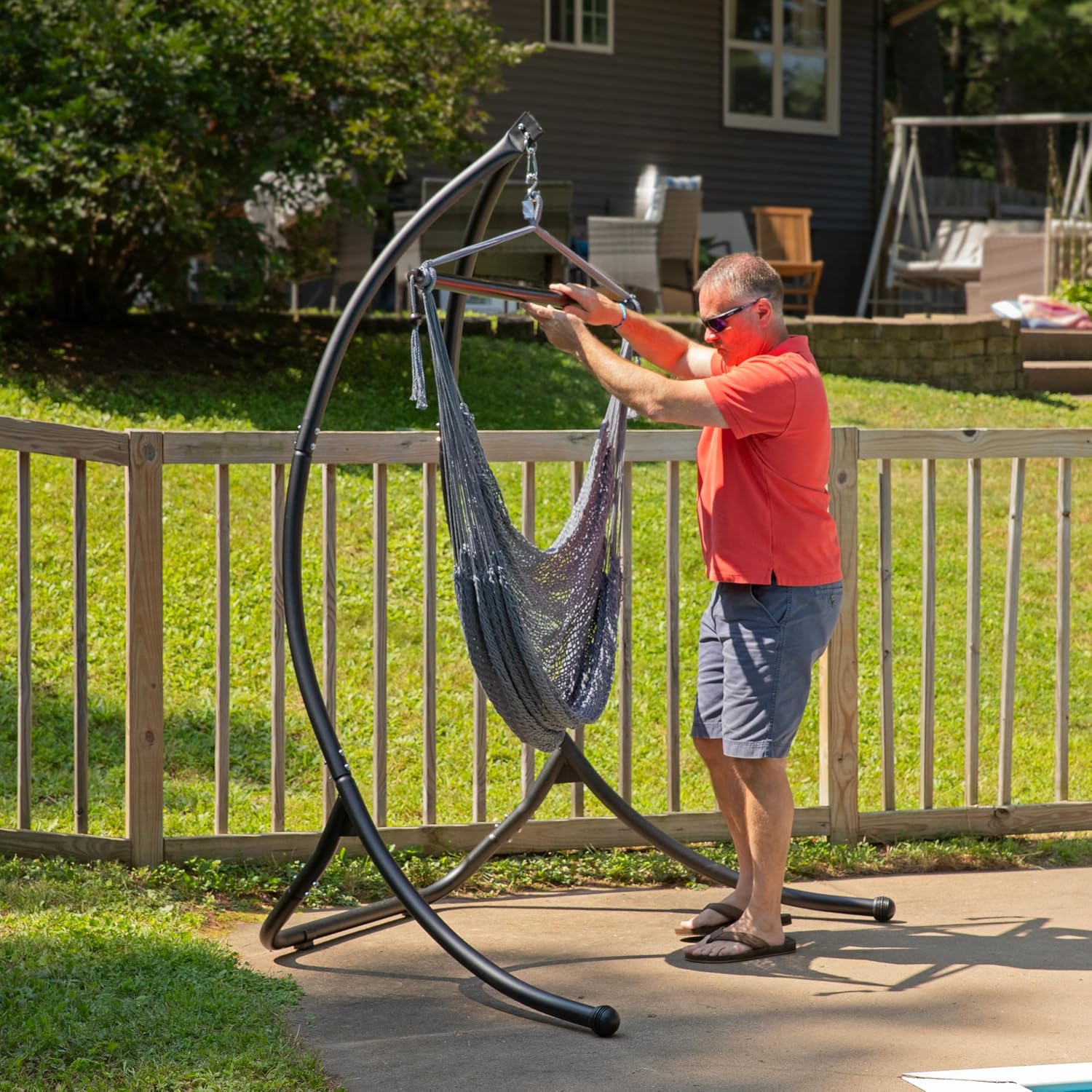 Sunnydaze Outdoor Hammock Chair Stand - Steel Hanging Chair Stand with Curved Legs - Black - 84' H