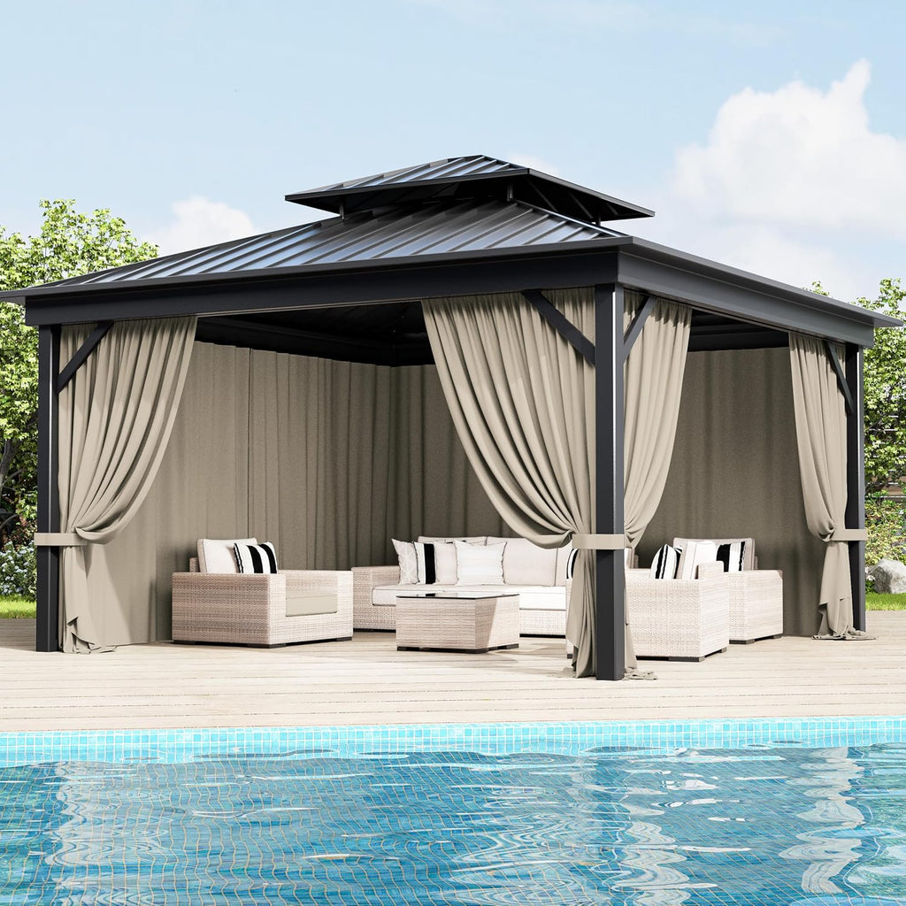 Outdoor Gazebo Curtain Replacement Universal 4-Panel Sidewalls 12' X 12',Outdoor Patio Waterproof Privacy Curtain with Double Zipper for Patio,Garden, and Backyard (Curtain Only)