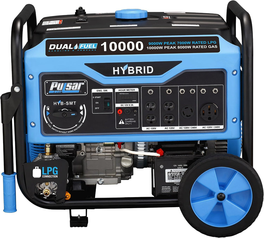 Pulsar 10, 000W Dual Fuel Portable Generator with Switch & Go Technology & Electric Start, PG10000B16 Non-Carb Approved