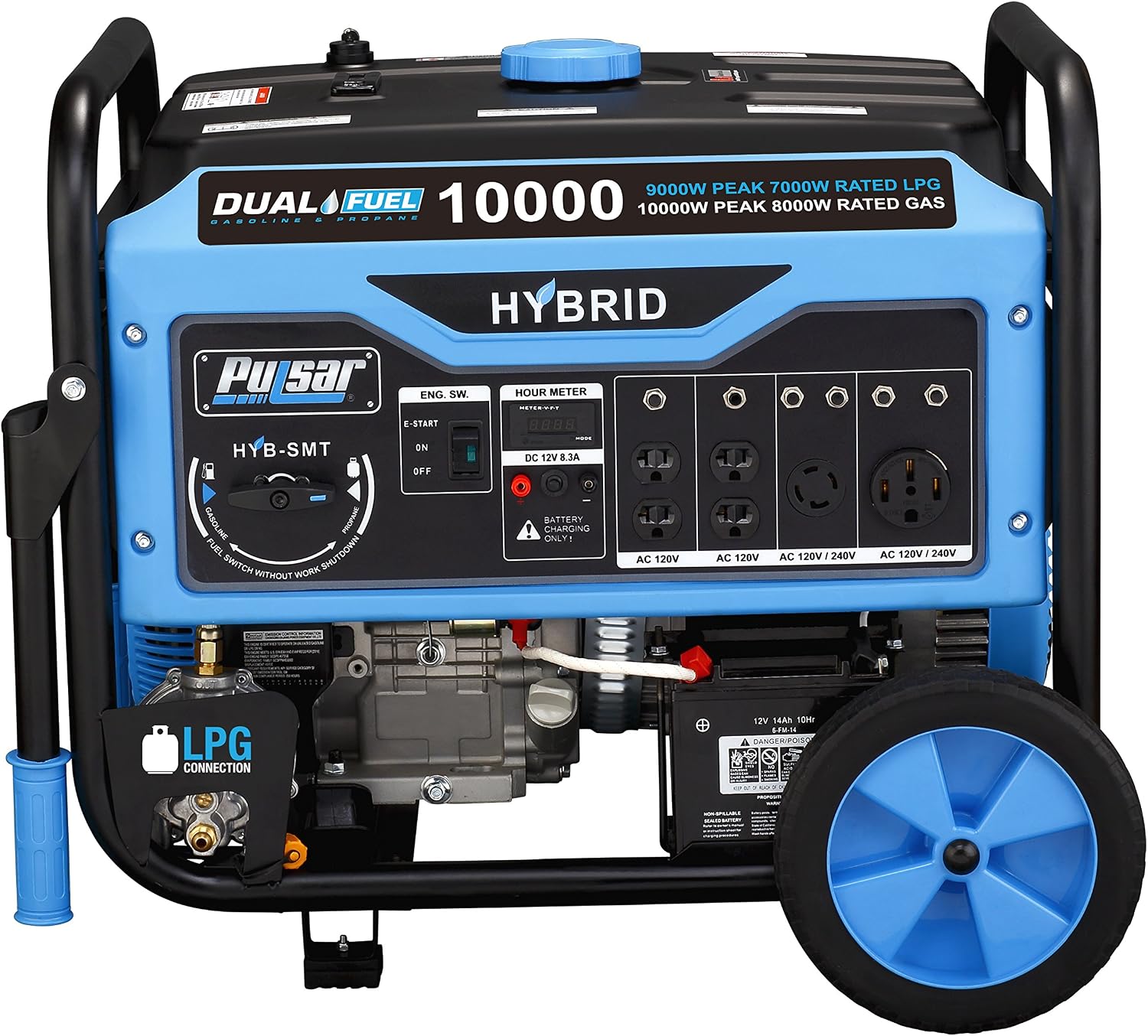 Pulsar 10, 000W Dual Fuel Portable Generator with Switch & Go Technology & Electric Start, PG10000B16 Non-Carb Approved