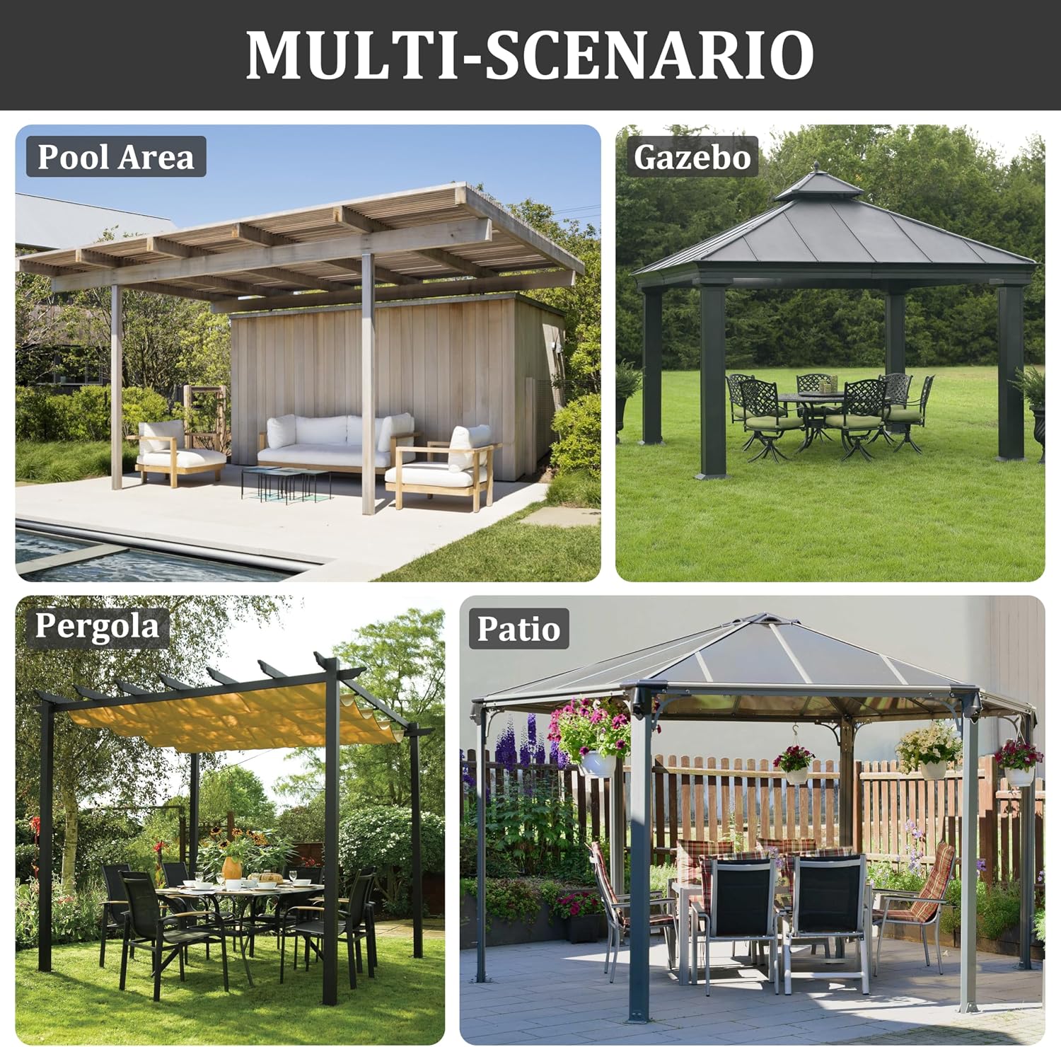 Outdoor Gazebo Curtain Replacement Universal 4-Panel Sidewalls 10' X 12',Outdoor Patio Waterproof Privacy Curtain with Double Zipper for Patio,Garden, and Backyard (Curtain Only)
