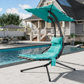 Hanging Chaise Lounge Swing Chair, Hanging Curved Chaise Lounge Chair Umbrella, Curved Steel Hammock Lounger Chairs for Outdoor Indoor Patio Pool Garden Backyard Porch