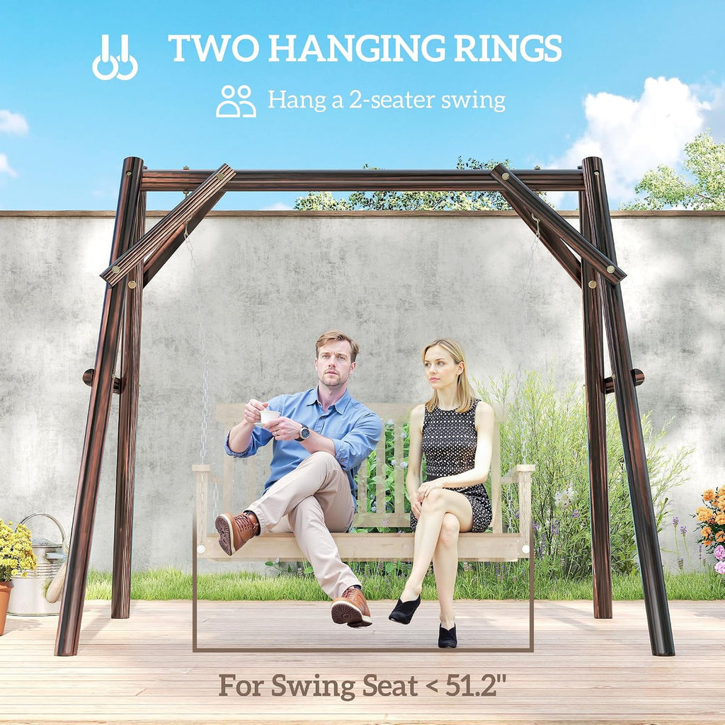 Outsunny 660 lbs Porch Swing Frame, Heavy Duty A-Frame Wooden Swing Stand for DIY Painting, Freestanding Hanging Chair Stand Only for Porch, Lawn, Garden, Backyard, Carbonized