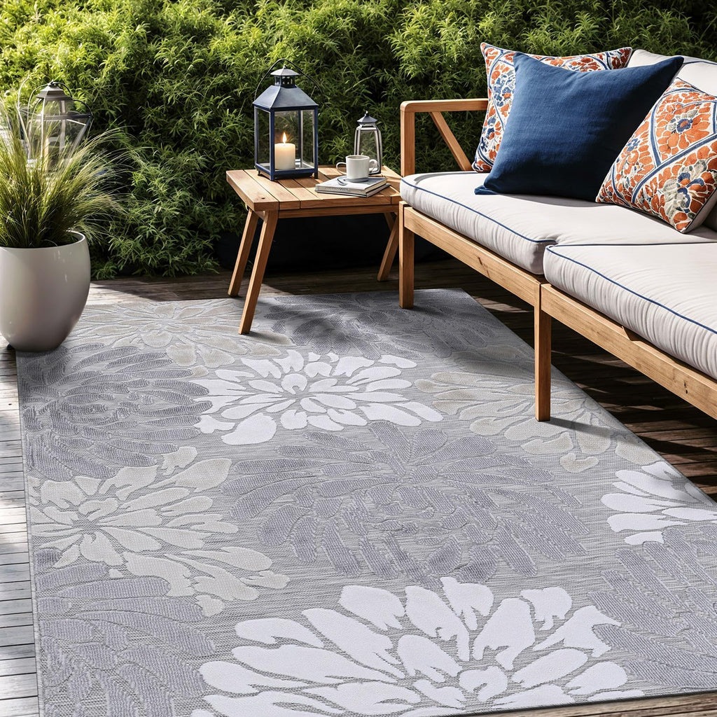 Luul Home Floral Indoor Outdoor Rugs 9x12 Large Area Rug for Living Room, Patio Decor, Kitchen, and Entryway Rug, Washable Stain Resistant Outside Carpet Beige 9 x 12