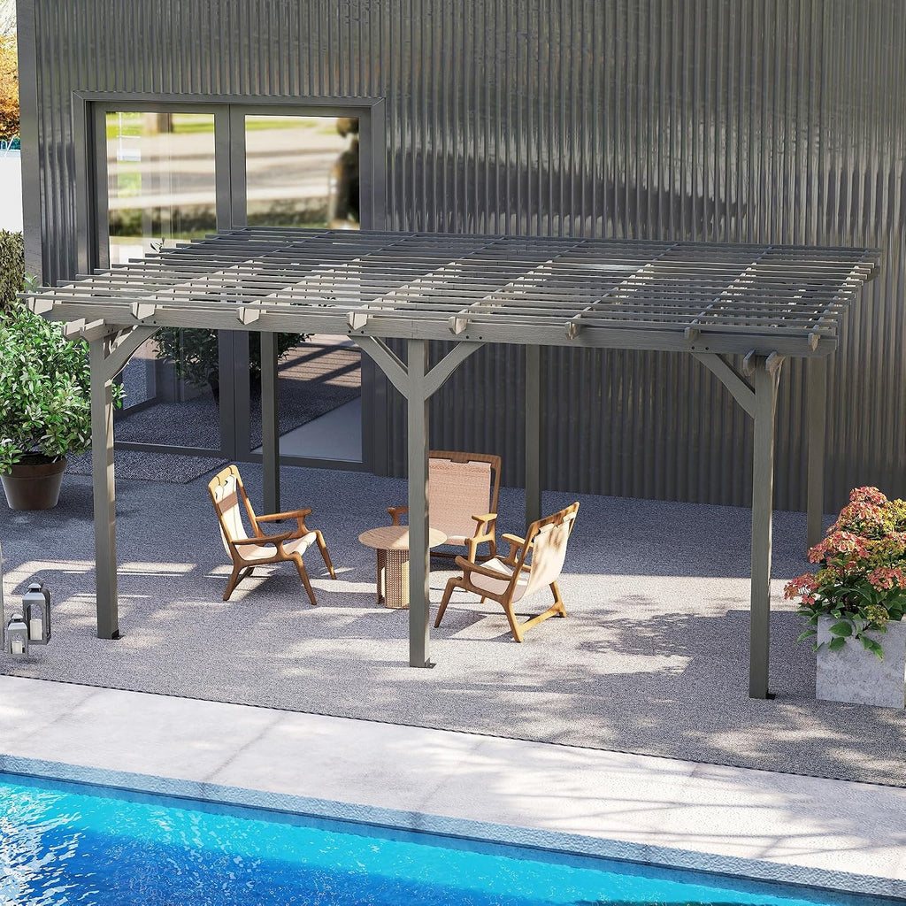 Outsunny 12' x 16' Outdoor Pergola, Wood Gazebo Grape Trellis with Stable Structure for Climbing Plant Support, Garden, Patio, Backyard, Deck, Gray