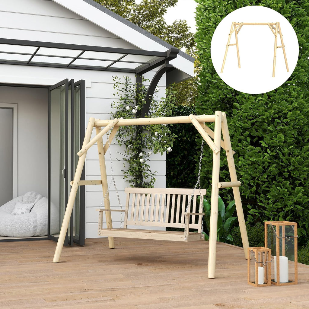 Outsunny 660 lbs Porch Swing Frame, Heavy Duty A-Frame Wooden Swing Stand for DIY Painting, Freestanding Hanging Chair Stand Only for Porch, Lawn, Garden, Backyard, Natural Wood