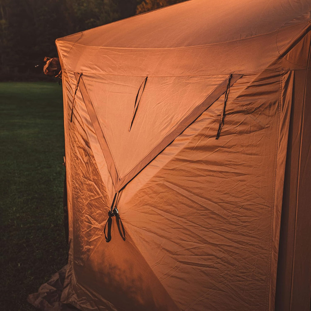 Gazelle Tents™, G6 Deluxe 6-Sided Portable Gazebo, Easy Pop-Up Hub Screen Tent, Waterproof, UV Resistant, Attached Wind Panels, 8-Person & Table, Badlands Brown, 86' x 124' x 124', GG610BR
