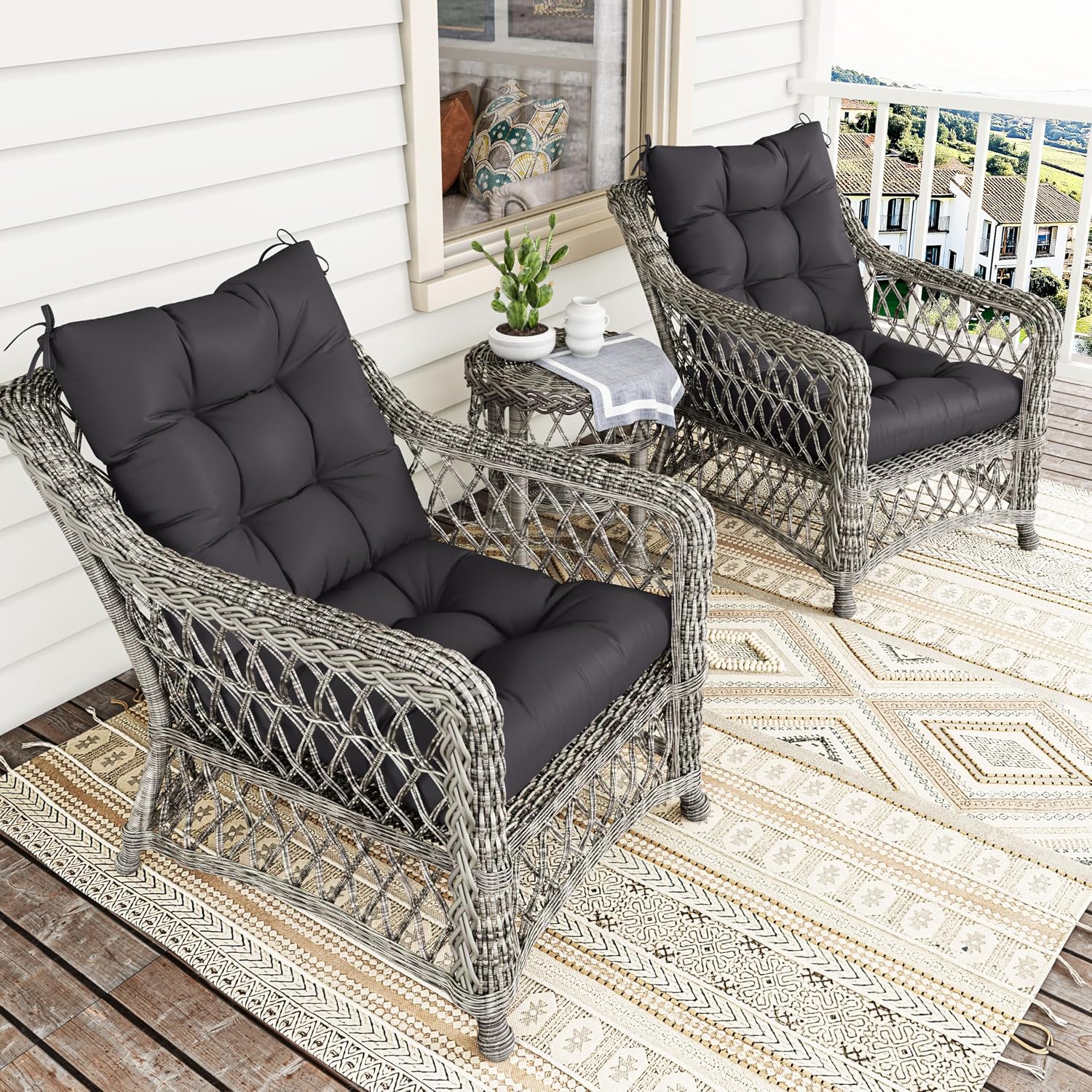 4sets Rocking Chair Cushion Set,Outdoor Patio Chair Cushions,Waterproof and Fade-Resistant Replacement Tufted Pads with Ties for Indoor Outdoor Rocker/Patio/Swing Chair,42 x 21 x 5 Inches