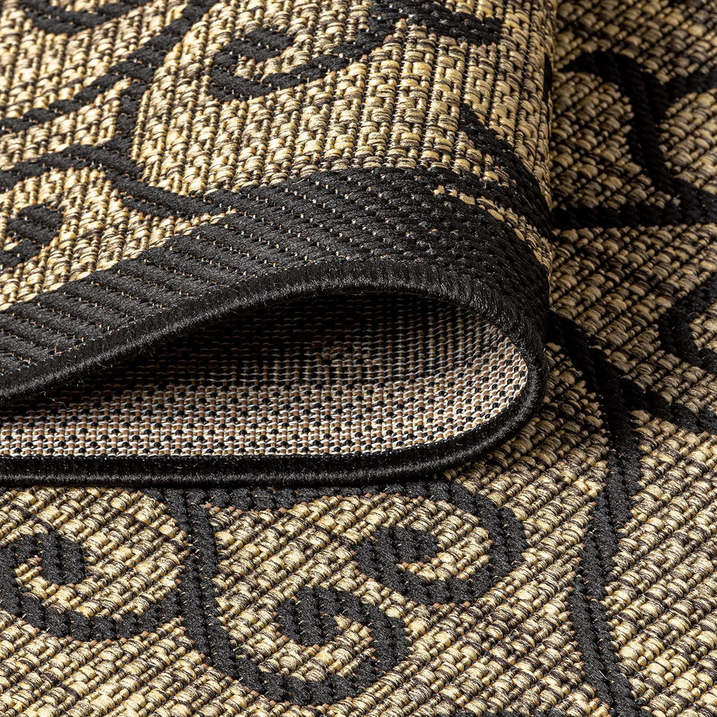 JONATHAN Y Vintage Filigree Indoor Outdoor Runner Rug 2X14 Black/Khaki, Madrid Textured Weave for Backyard, Patio, Porch, Easy-Cleaning, High Traffic, Pet-Friendly, Non-Shedding (SMB107A-214)