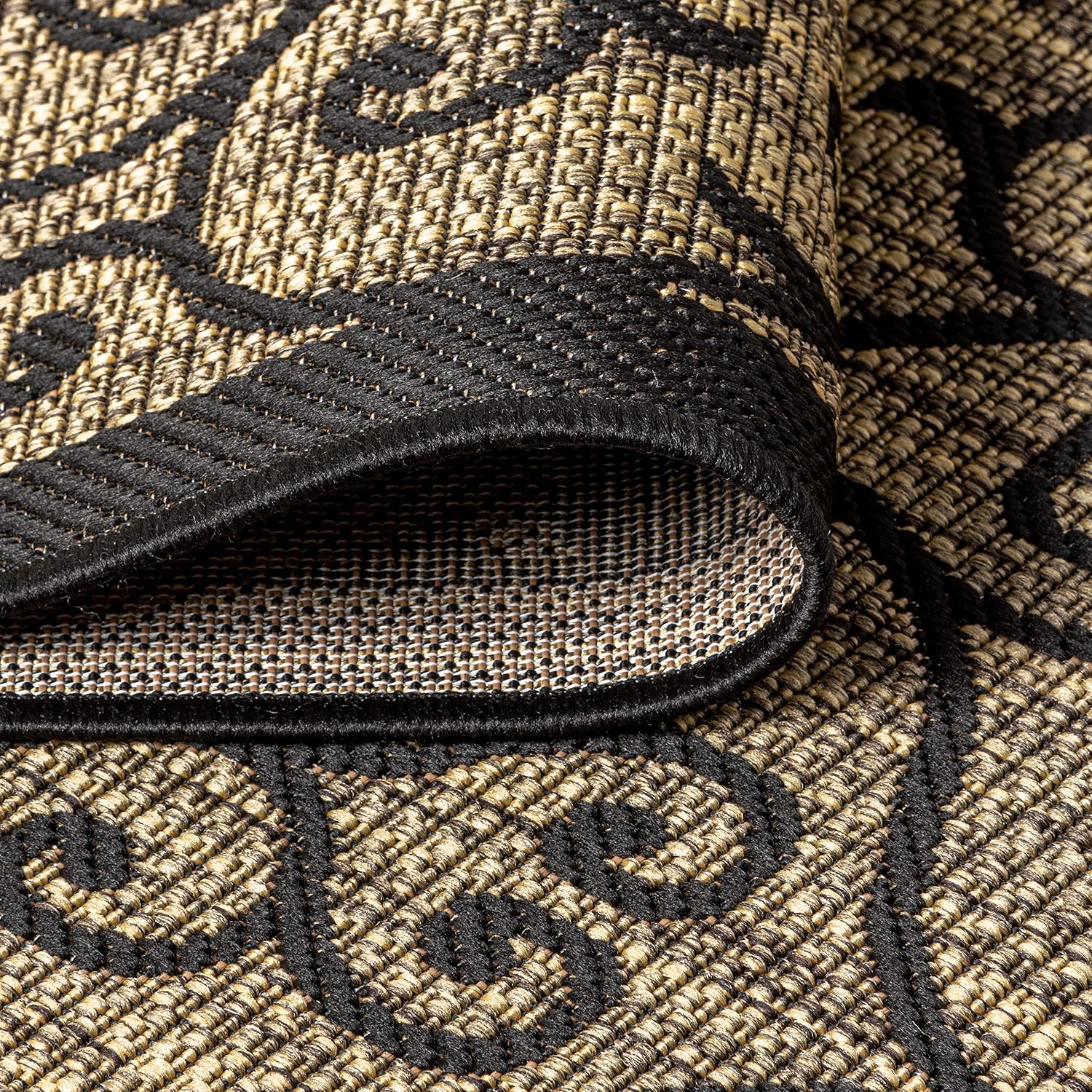 JONATHAN Y Vintage Filigree Indoor Outdoor Runner Rug 2X14 Black/Khaki, Madrid Textured Weave for Backyard, Patio, Porch, Easy-Cleaning, High Traffic, Pet-Friendly, Non-Shedding (SMB107A-214)