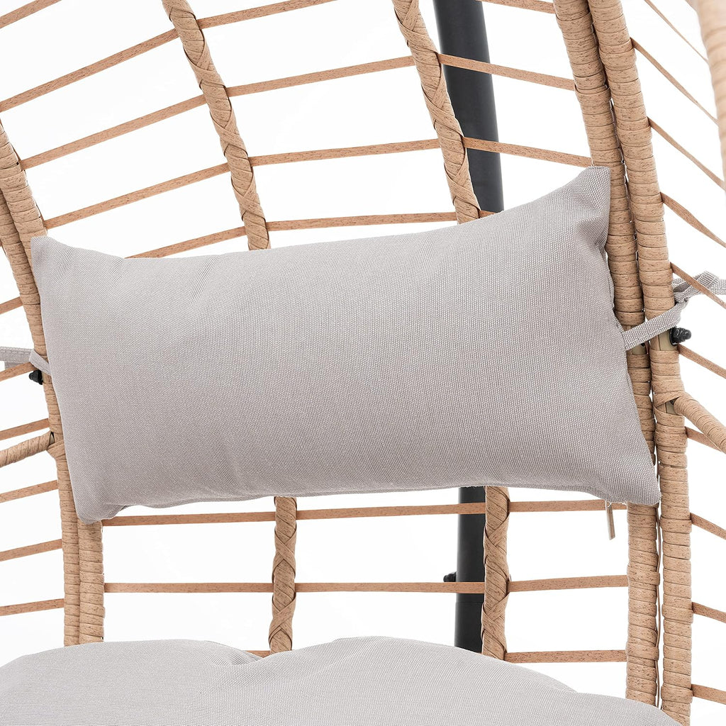 LUMISOL Outdoor Indoor PE Wicker Swing Egg Chair, Egg Hanging Chair with Stand, Patio Wicker Swinging Chair for Patio Bedroom Balcony, Beige