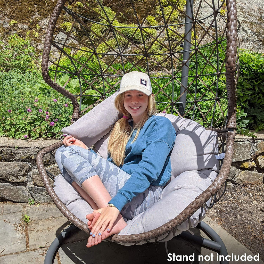 Sunnydaze Danielle Hanging Egg Chair - Resin Wicker Basket Design - Outdoor Use - Includes Gray Cushion