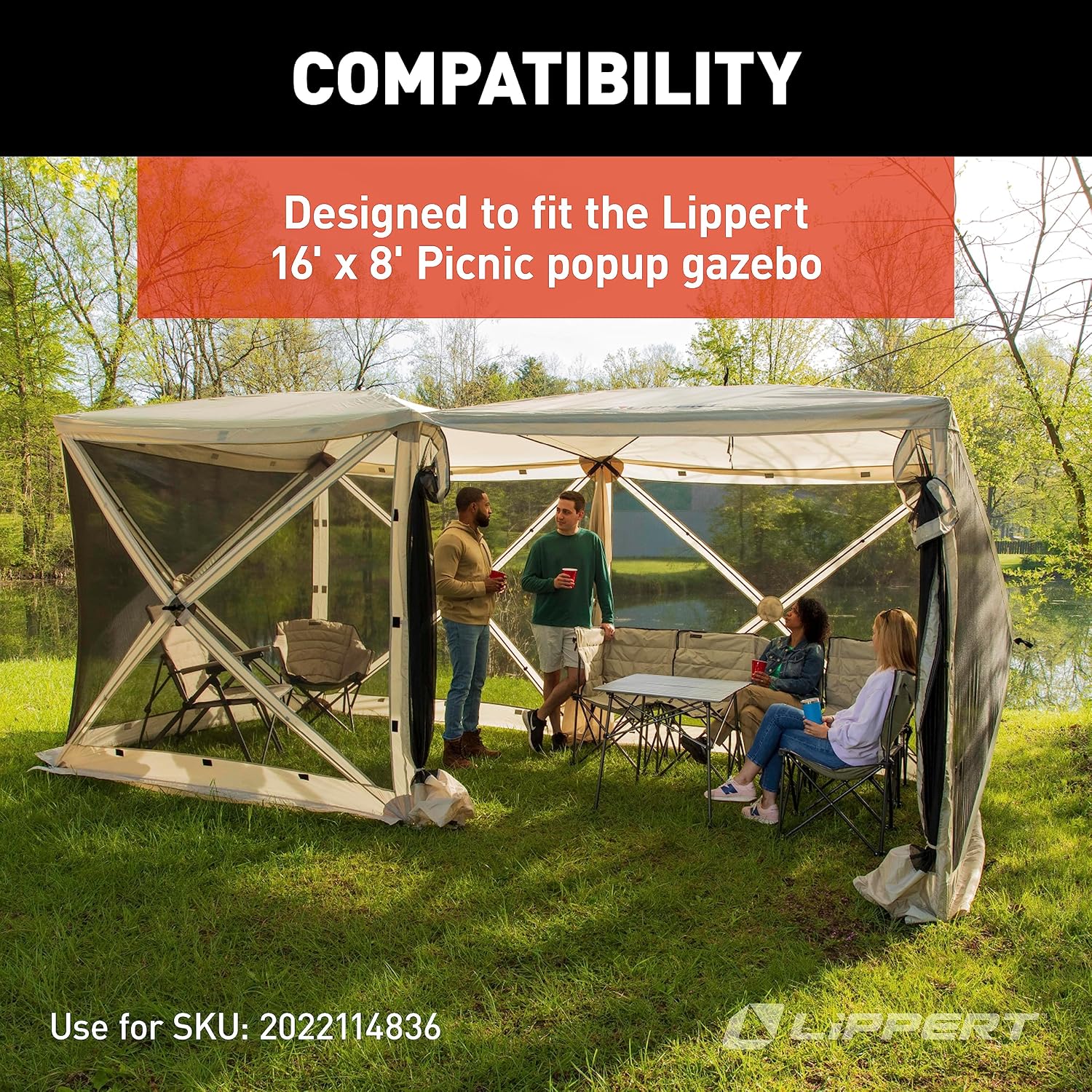 Lippert Picnic & Camping Popup Gazebo Tent Wind Panels, Side Walls for Privacy, Sand Color Water-Resistant 5-Pack, Convenient Carrying Bag - 2022114837