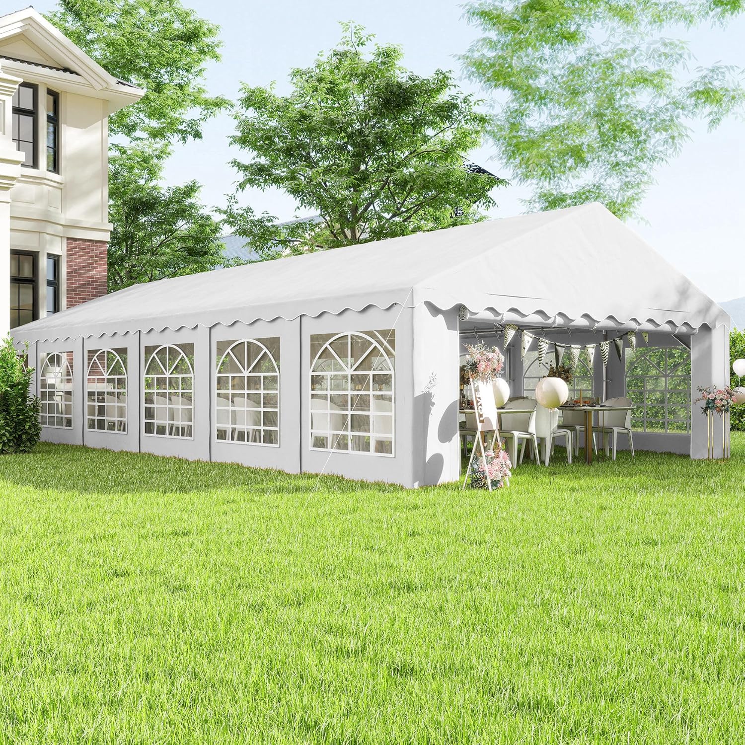Outsunny 20' x 40' Heavy Duty Party Tent, Large Outdoor Canopy Tent Event Shelter with Removable Sidewalls, 12 Windows & 2 Doors, Tents for Wedding, Parties, BBQ, Events, White