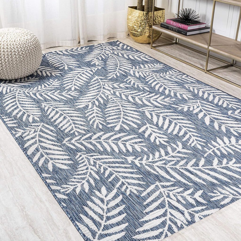 JONATHAN Y Palm Frond Indoor Outdoor Area Rug 9X12 Navy/Ivory, Nevis for Backyard, Patio, Porch, Easy-Cleaning, High Traffic, Pet-Friendly, Non-Shedding (SMB119B-9)