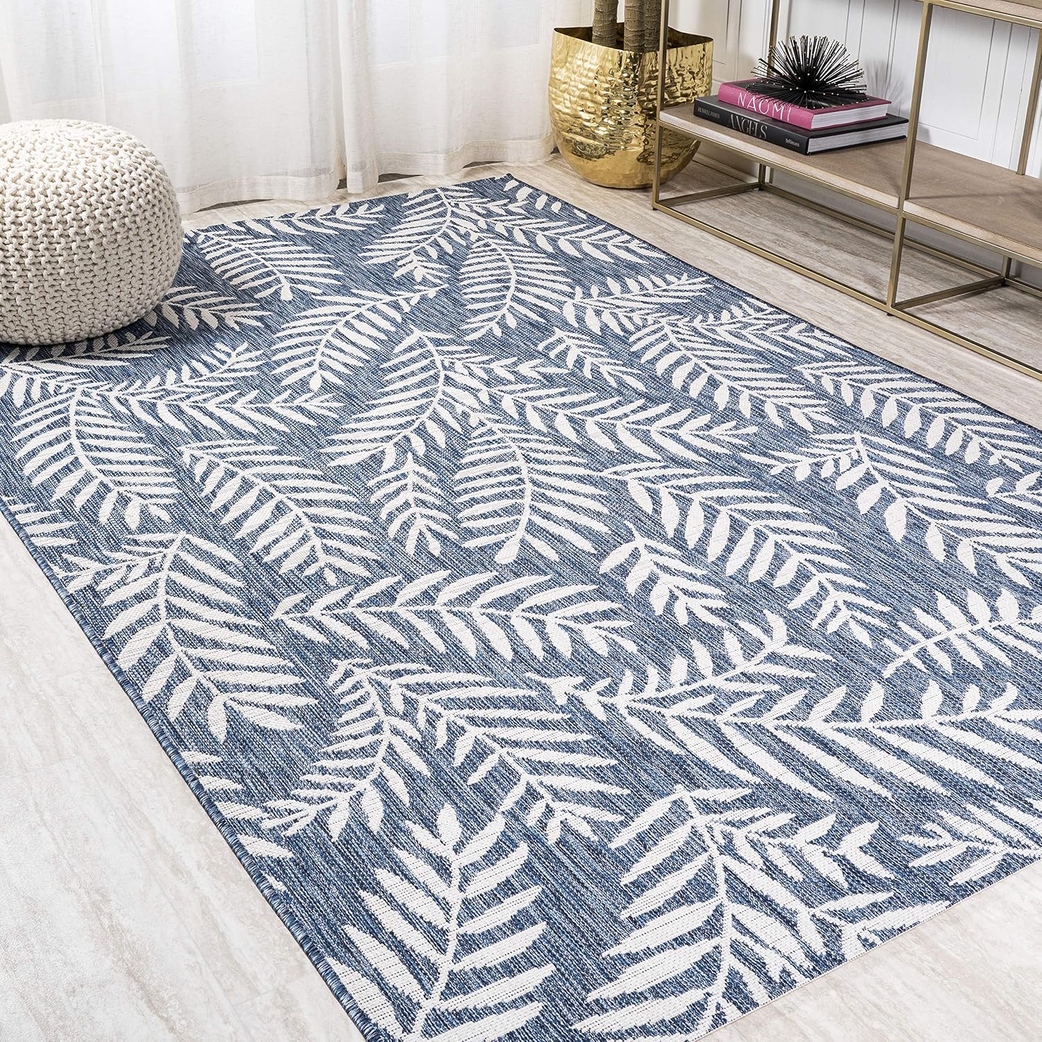JONATHAN Y Palm Frond Indoor Outdoor Area Rug 9X12 Navy/Ivory, Nevis for Backyard, Patio, Porch, Easy-Cleaning, High Traffic, Pet-Friendly, Non-Shedding (SMB119B-9)