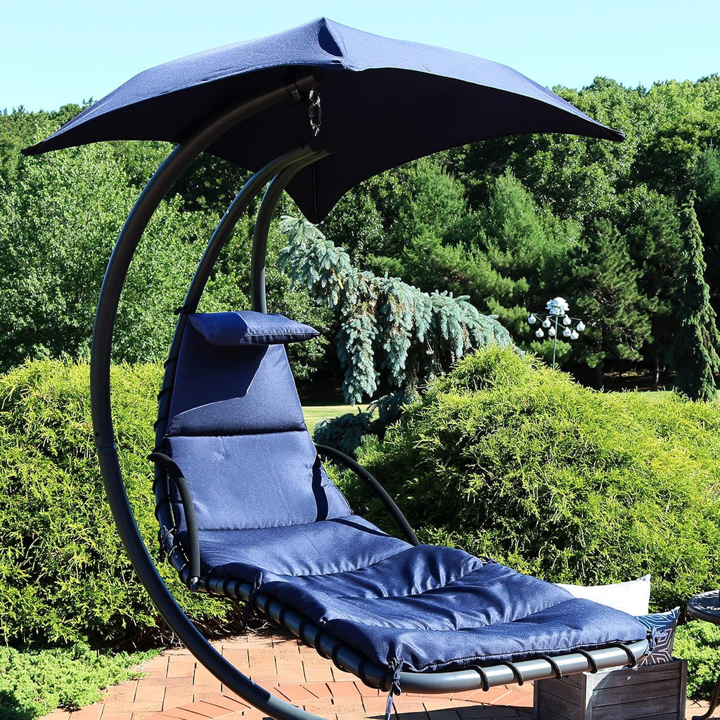 Sunnydaze Outdoor Hanging Lounge Chair Replacement Cushion and Floating Umbrella Fabric Only - Curved Swing Chair Cushion Replacement - Navy Blue