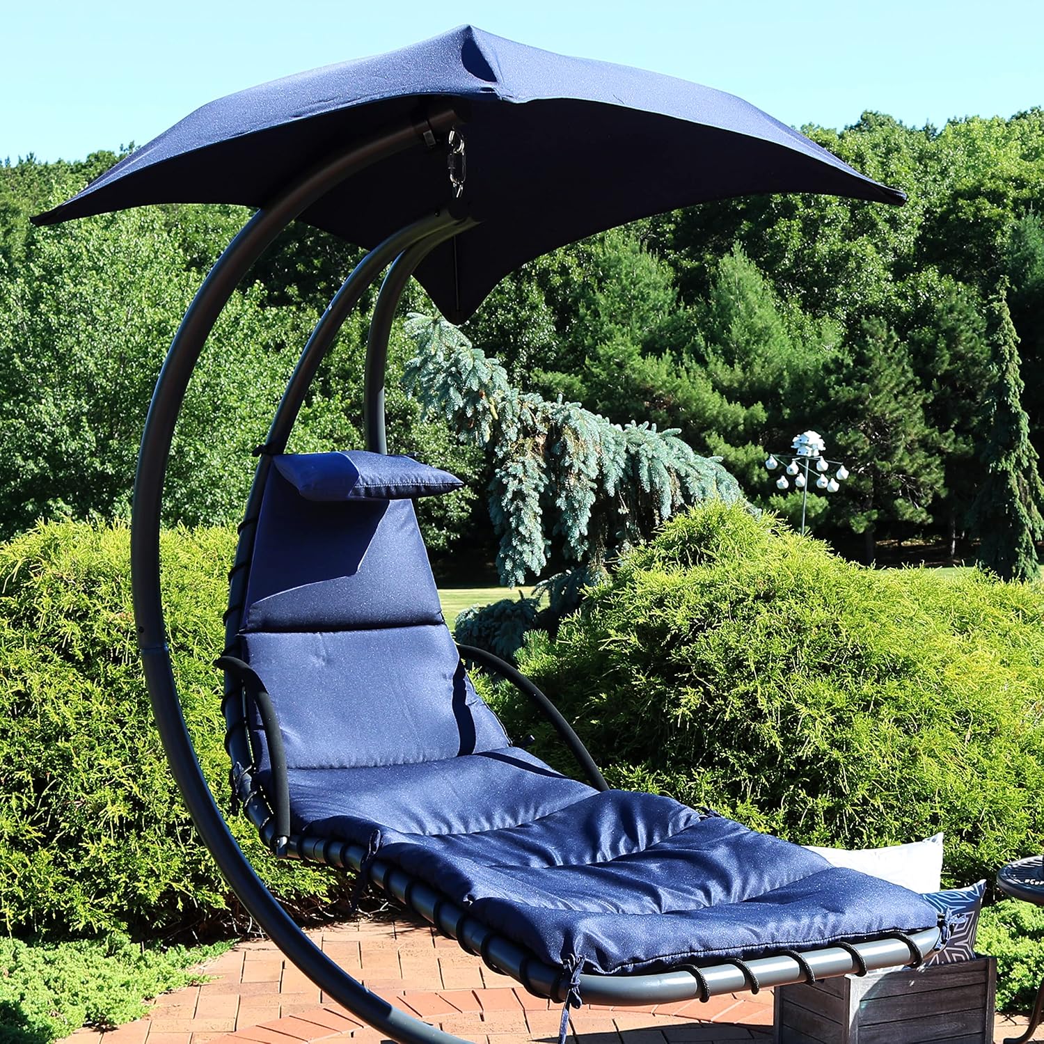 Sunnydaze Outdoor Hanging Lounge Chair Replacement Cushion and Floating Umbrella Fabric Only - Curved Swing Chair Cushion Replacement - Navy Blue