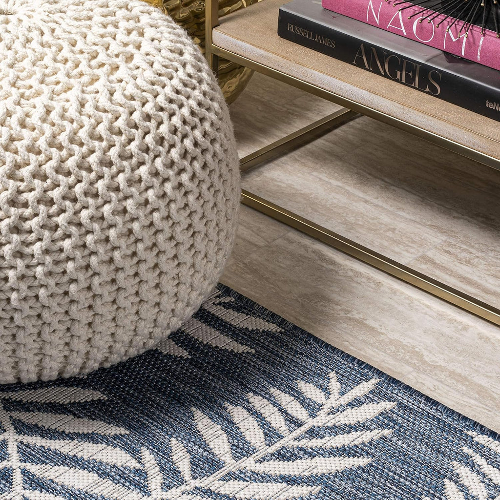 JONATHAN Y Palm Frond Indoor Outdoor Area Rug 9X12 Navy/Ivory, Nevis for Backyard, Patio, Porch, Easy-Cleaning, High Traffic, Pet-Friendly, Non-Shedding (SMB119B-9)