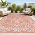 JONATHAN Y Vintage Filigree Indoor Outdoor Area Rug 9X12 Red/Beige, Charleston Textured Weave for Backyard, Patio, Porch, Easy-Cleaning, High Traffic, Pet-Friendly, Non-Shedding (SMB106B-9)
