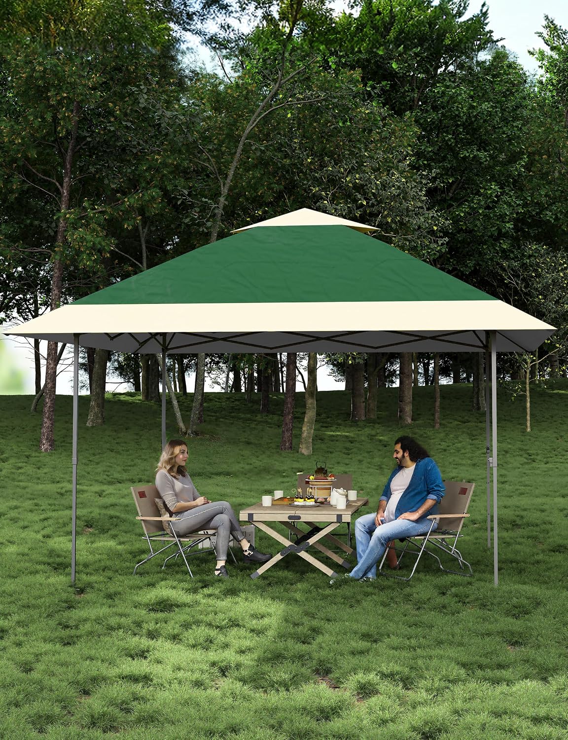 KYBOLT 12x12 Pop Up Gazebo Outdoor Canopy Shelter with 4 Stanbags, 8 Stakes Instant Gazebo Tent for Lawn, Garden, Backyard Deck (Olive Green + Taupe)