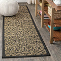 JONATHAN Y Vintage Filigree Indoor Outdoor Runner Rug 2X14 Black/Khaki, Madrid Textured Weave for Backyard, Patio, Porch, Easy-Cleaning, High Traffic, Pet-Friendly, Non-Shedding (SMB107A-214)